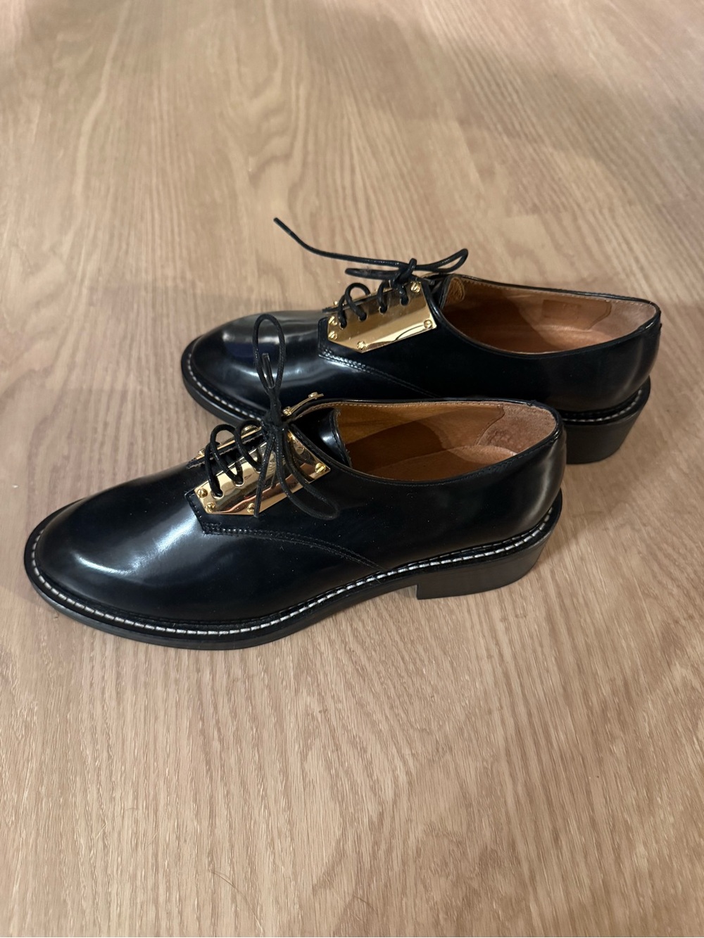 Sandro Black Leather Flats with Gold-Tone Hardware - Picture 8 of 12